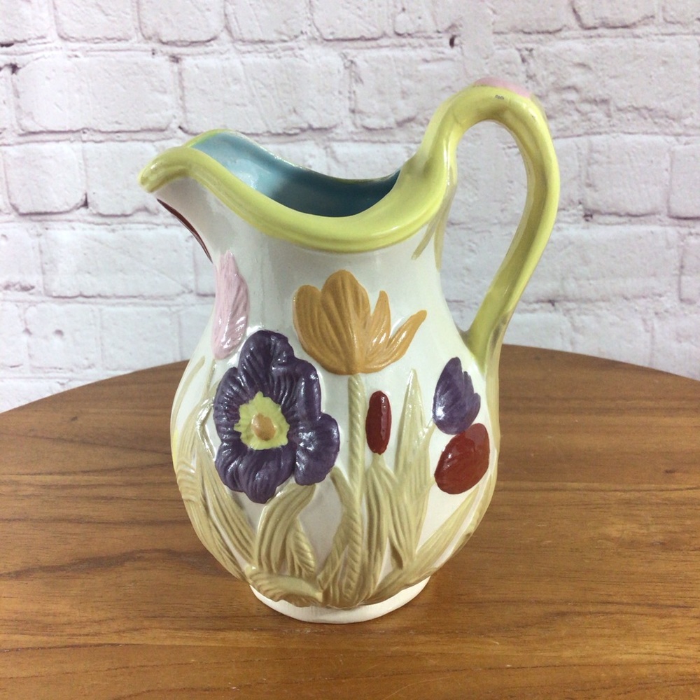 🎉 HP Hand Painted Ceramic Floral Pitcher